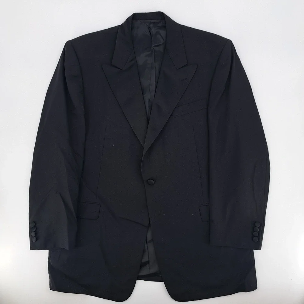 Hickey Freeman Boardroom Tuxedo Jacket Mens 46R Wool Black Solid Peak Lapel USA